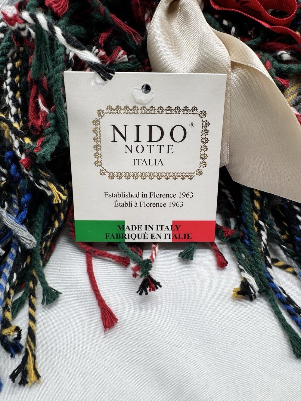NIDO NOTTE ITALIA Red & Grey Tartan Plaid Throw Blanket Shawl Table Scarf MWT